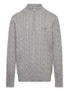 Cotton Cable Half Zip Tops Knitwear Pullovers Grey GANT
