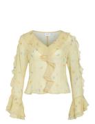 Viemmy L/S V-Neck Frill Top Tops Blouses Long-sleeved Yellow Vila