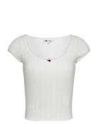 Tjw Slim Sh Pointelle Ss Tee Ext Tops T-shirts & Tops Short-sleeved Wh...