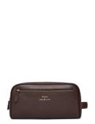 Pebbled Leather Travel Case Toilettilaukut Brown Polo Ralph Lauren