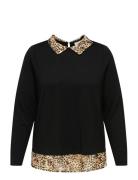 Caralba Ls Mix Top Jrs Tops Blouses Long-sleeved Black ONLY Carmakoma