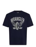 Americana Tee Tops T-shirts Short-sleeved Navy Wrangler