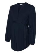 Mlelva Lia L/S Wo Top 2F Tops Blouses Long-sleeved Navy Mamalicious