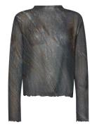 Simple Longsleeve Martian Flow Print-42 Tops Blouses Long-sleeved Blue...