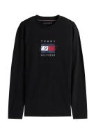 Linear Flag Graphic Ls Tee Tops T-shirts Long-sleeved Black Tommy Hilf...