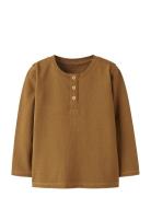 Nmmnote Ls Grandad Top Tops T-shirts Long-sleeved T-shirts Brown Name ...