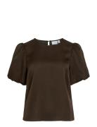 Viellette 2/4 Satin Puff Top - Noos Tops Shirts Short-sleeved Brown Vi...
