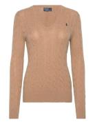 Cable-Knit Wool-Cashmere V-Neck Sweater Tops Knitwear Jumpers Brown Po...