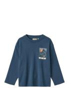 T-Shirt L/S Print Dixie Tops T-shirts Long-sleeved T-shirts Navy Wheat