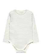 Cotton Striped Baby Bodysuit Pitkähihainen Body Cream Mango