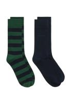 Barstripe And Solid Socks 2-Pack Underwear Socks Regular Socks Green G...