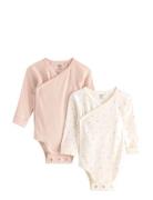 2-Pack Ribbade Omlottbodys Bodies Long-sleeved Pink Lindex