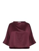 Thea Satin Tee Tops Blouses Long-sleeved Burgundy Ahlvar Gallery