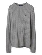 Cotton Cable Knitted Sweater Tops Knitwear Round Necks Grey Lexington ...
