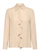 Reg Crepe Viscose Ruffle Blouse Tops Shirts Long-sleeved Beige GANT