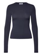 Slim Fitted Long Sleeve Tops T-shirts & Tops Long-sleeved Navy Weekday