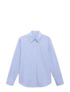 Cotton And Lyocell Blend Straight Shirt Tops Shirts Long-sleeved Blue ...