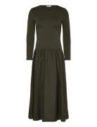 Midi Jersey Woven Combo Ls Dress Polvipituinen Mekko Khaki Green GANT