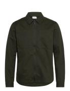 Twill Zip Overshirt Tops Overshirts Khaki Green Knowledge Cotton Appar...