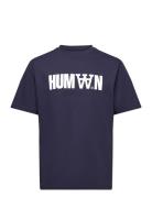 Wwasa Humaan Tshirt Tops T-shirts Short-sleeved Navy WOOD WOOD