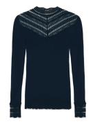 Rwbenita Silk Ls Lace T-Neck T-Shi Tops T-shirts & Tops Long-sleeved B...