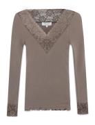 Rwbernadine Organic Ls V-Neck Lace Tops T-shirts & Tops Long-sleeved B...