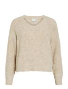 Vilampe V-Neck L/S Knit Top-Noos Tops Knitwear Jumpers Beige Vila
