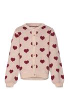 Jacquard Cardigan Hearts Tops Knitwear Cardigans Beige Wheat