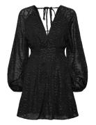 3D Sparkling Raglan Sleeve Short Dress Lyhyt Mekko Black Bubbleroom