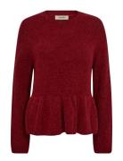 Mmthora O-Neck Frill Knit Tops T-shirts & Tops Long-sleeved Red MOS MO...
