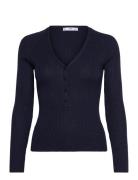 V-Neck Ribbed Knit Sweater Tops Knitwear Jumpers Navy Mango