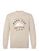 Embroidered Graphic C-Neck Tops Knitwear Round Necks Beige GANT