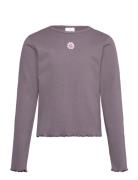 Tnperrin Short L_S Rib Tee Tops T-shirts Long-sleeved T-shirts Purple ...