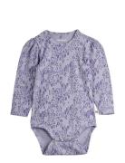 Mini Leopard Aop Puff Sleeve Ls Body Bodies Long-sleeved Purple Mini R...