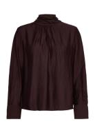 Textured Blouse With Foulard Tops Blouses Long-sleeved Burgundy Mango