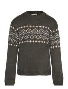 Jacquard Knitted Sweater Tops Knitwear Pullovers Khaki Green Mango