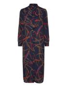 Print Georgette Tie-Neck Shirtdress Polvipituinen Mekko Navy Lauren Ra...