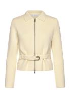 Knitted Jacket With Belt And Buckle Villakangastakki Cream Mango