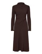 Ruched Dress With Draped Neckline Polvipituinen Mekko Brown Mango