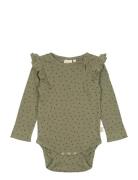 Body L/S Frill Modal Heart Pitkähihainen Body Green Petit Piao
