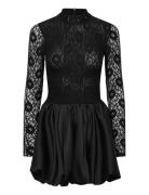 Yana Lace Satin Mini Dress Lyhyt Mekko Black Bardot