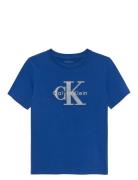 Msw Monologo S/S T-Shirt Tops T-shirts Short-sleeved Blue Calvin Klein