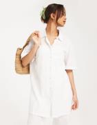 JJXX - Valkoinen - Jxchristel Linen Ss Long Shirt Wvn