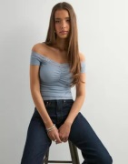 Nelly - Sininen - Rib Lace Off Shoulder Top