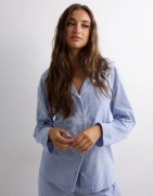 Hunkemöller - Sininen - Jacket Ls Cotton Stripe