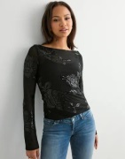 Gina Tricot - Musta - Floral sequins top
