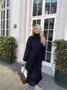 Nelly - Musta - High Collar Belted Coat