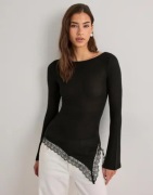 Nelly - Musta - Soft Asymmetric Lace LS Top