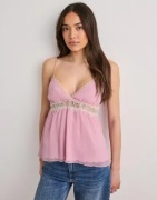 Nelly - Vaaleanpunainen - Chiffon Lace Top
